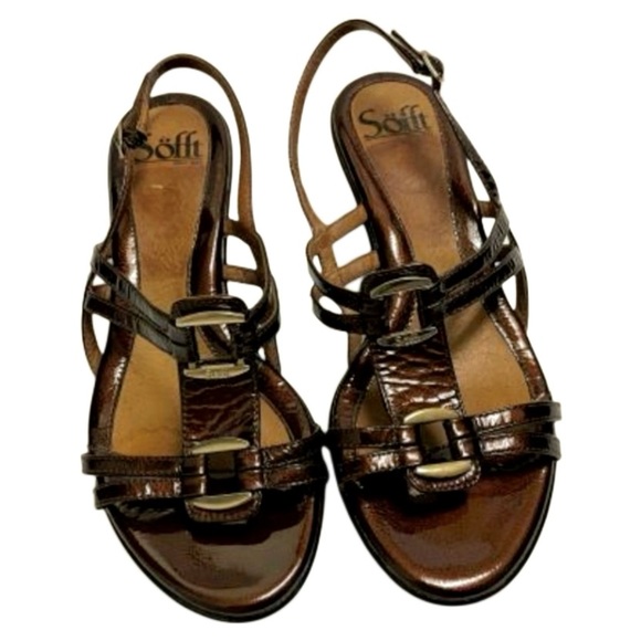 Sofft Patent Leather Open-Toe Wedge Sandal _ Wine _ Size 8M - Picture 2 of 8
